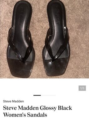 Steve Madden Black Patent Square-Toe Slide Sandals